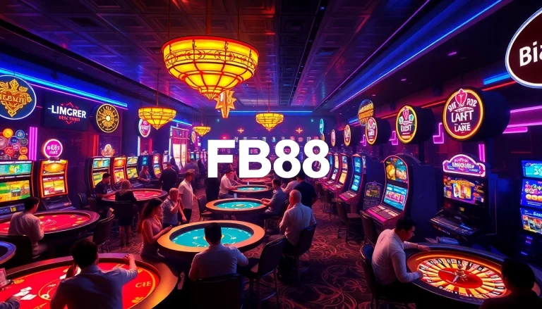 Experience the excitement of gambling at FB88, featuring intense blackjack games, spinning roulette wheels, and vibrant slot machines.
