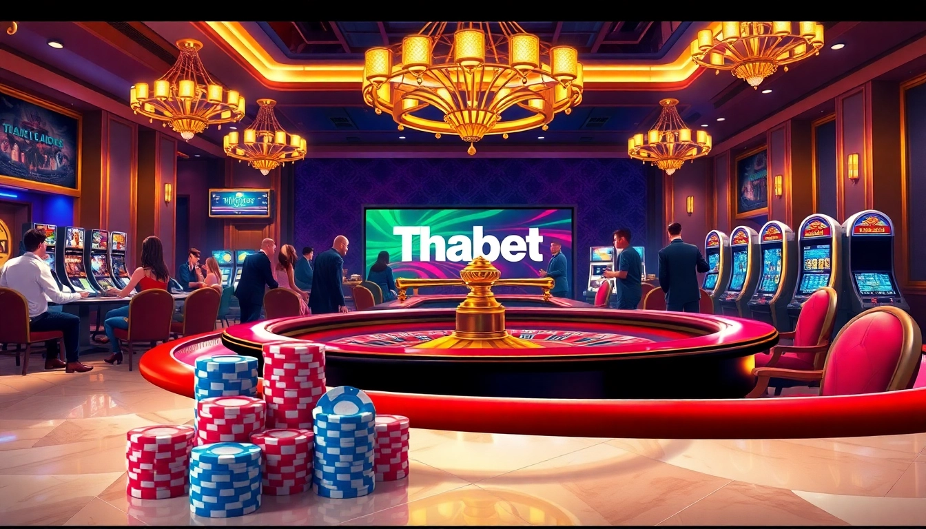 Players revel in the excitement at Thabet Casino's luxurious roulette table surrounded by vibrant decor.