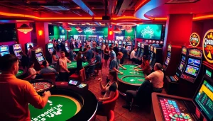 Experience the thrill of casinon utan BankID with players at vibrant casino tables, winning big with chips and cards.