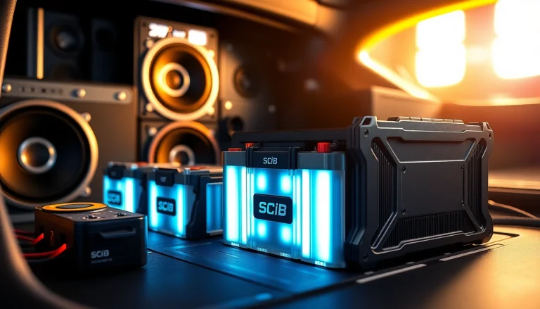 Showcasing the powerful SCiB battery bank designed for car audio systems with lithium technology.