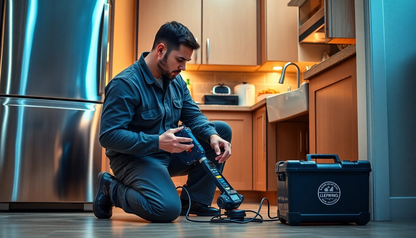 Expert conducting water Leak Detection Cornwall in a residential kitchen, showcasing advanced tools and techniques.