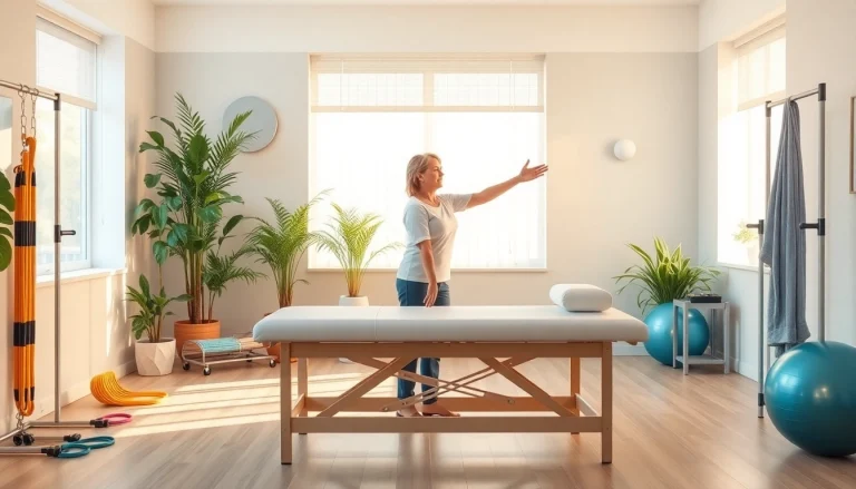 Physiotherapy near me: Compassionate therapist guiding a patient through rehabilitation exercises.
