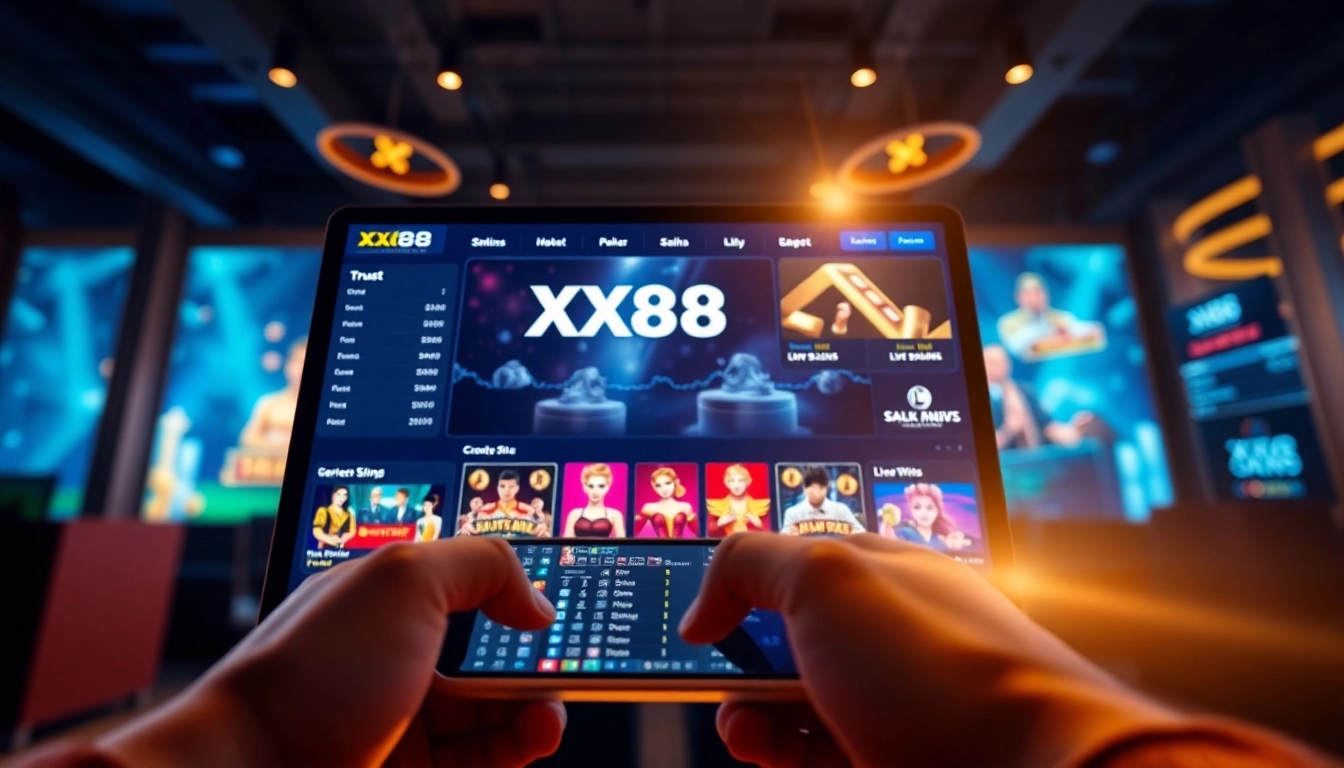 Engaging online betting interface of XX88 showcasing diverse games and technology.