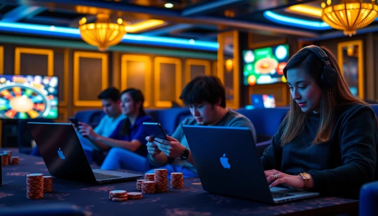 Cazinouri online germania players engaged in thrilling online casino games on their devices, capturing the excitement of gambling.