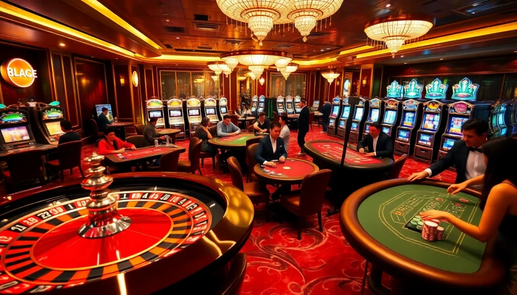 Players enjoying various games at https://rr88ez.com/ casino, highlighting luxury and excitement.