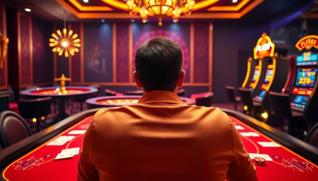 Experience the thrill at FLY88 with high-stakes poker and spinning roulette in a luxury casino.
