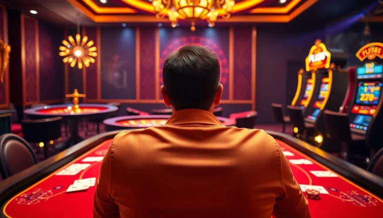 Experience the thrill at FLY88 with high-stakes poker and spinning roulette in a luxury casino.