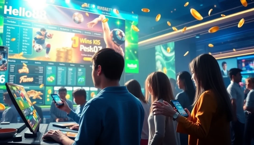 Engaging scene of online gaming and entertainment with Hello88, showcasing dynamic betting options and a diverse user experience.