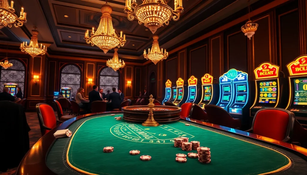 Nohu inspired casino scene featuring a luxurious poker table and spinning roulette wheel