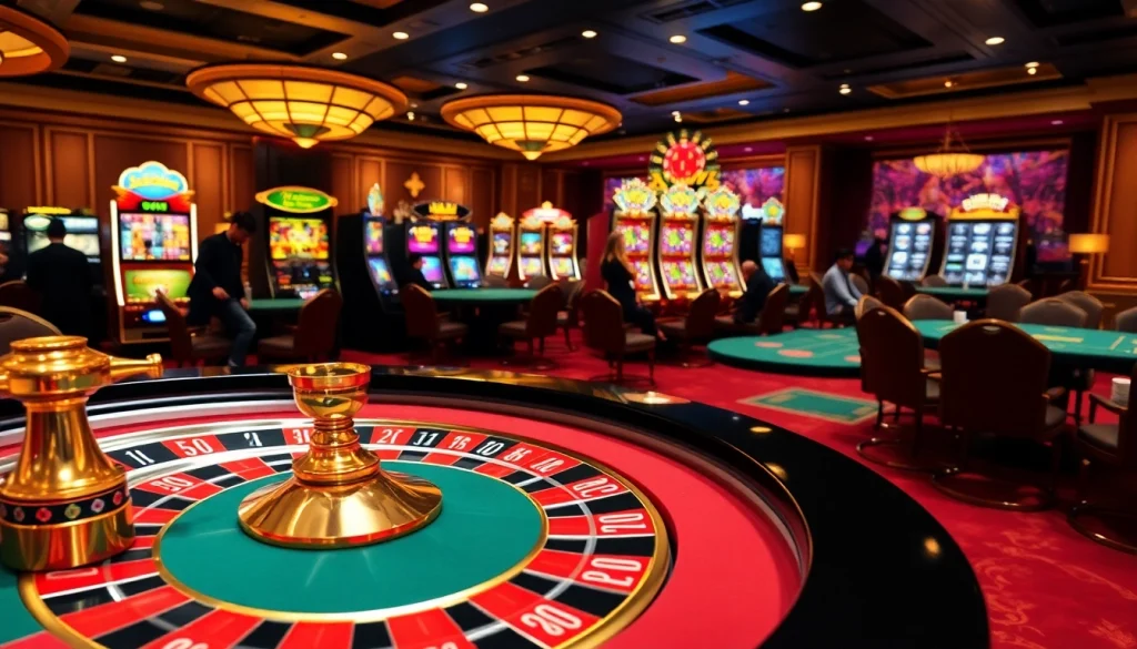 Experience the excitement of ingatbola88 with a vibrant casino scene showcasing thrilling games.