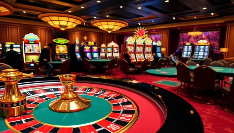 Experience the excitement of ingatbola88 with a vibrant casino scene showcasing thrilling games.