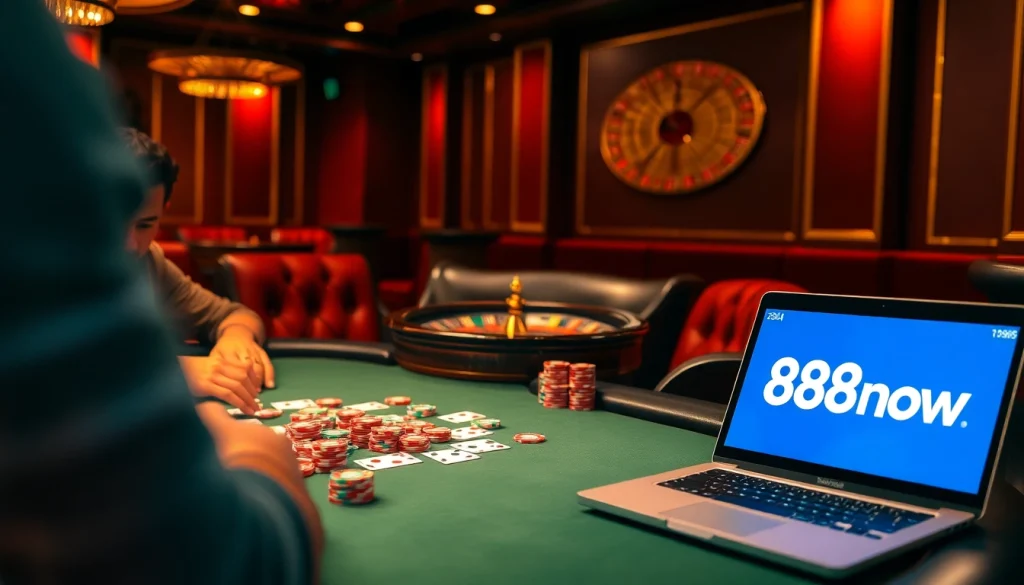 Experience the thrill of winning at 888now's casino with immersive poker action and vibrant game elements.