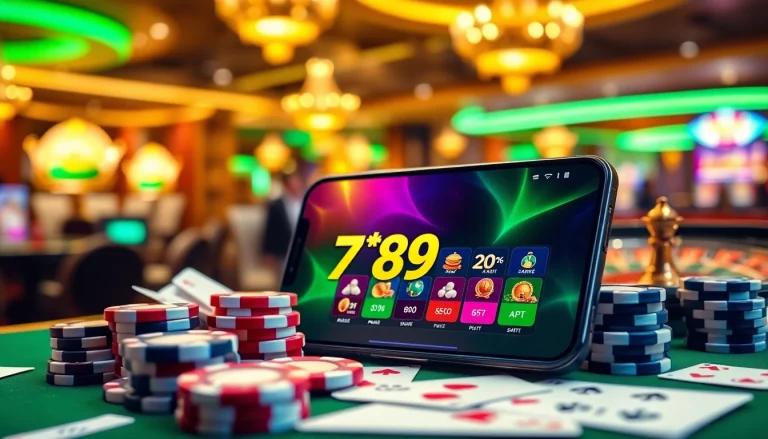 Experience the thrill of betting with the app 789win, set against an exciting casino backdrop.