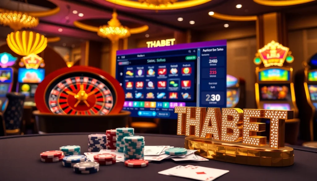 Experience high-stakes thrills at THABET with vibrant casino visuals and interactive gaming elements.