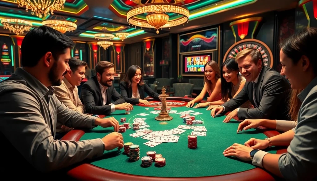 Exciting poker game scene at https://vnew88.vip/ showcasing vibrant chips and players engaged in high-stakes action.