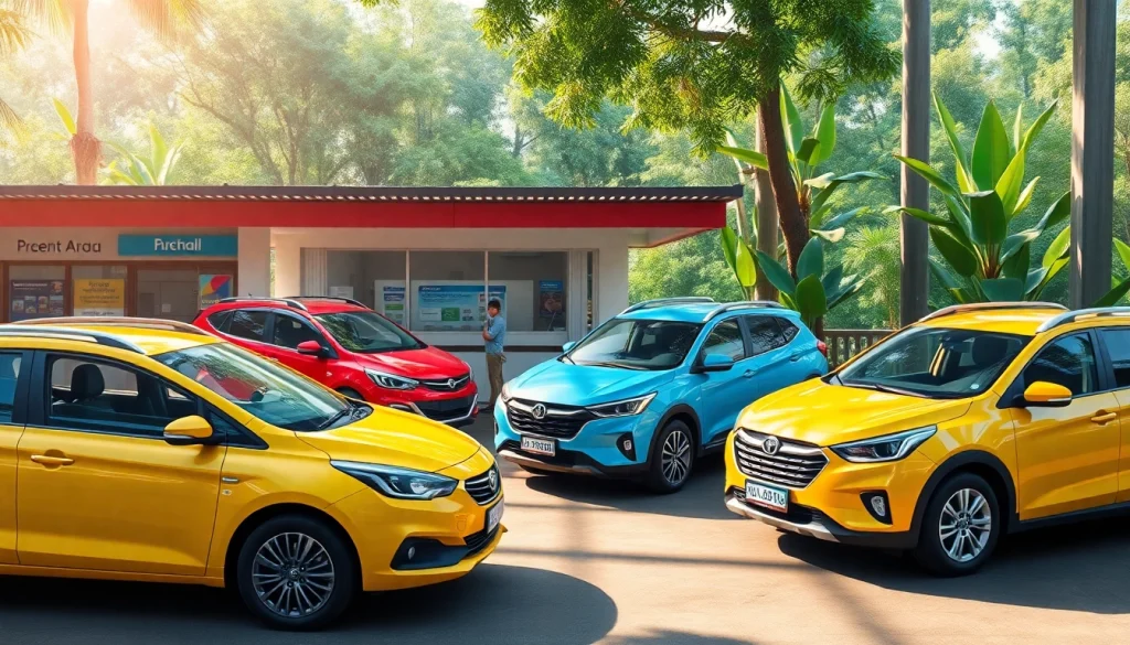 Car rental in Kuching Sarawak featuring diverse vehicles in a friendly environment.