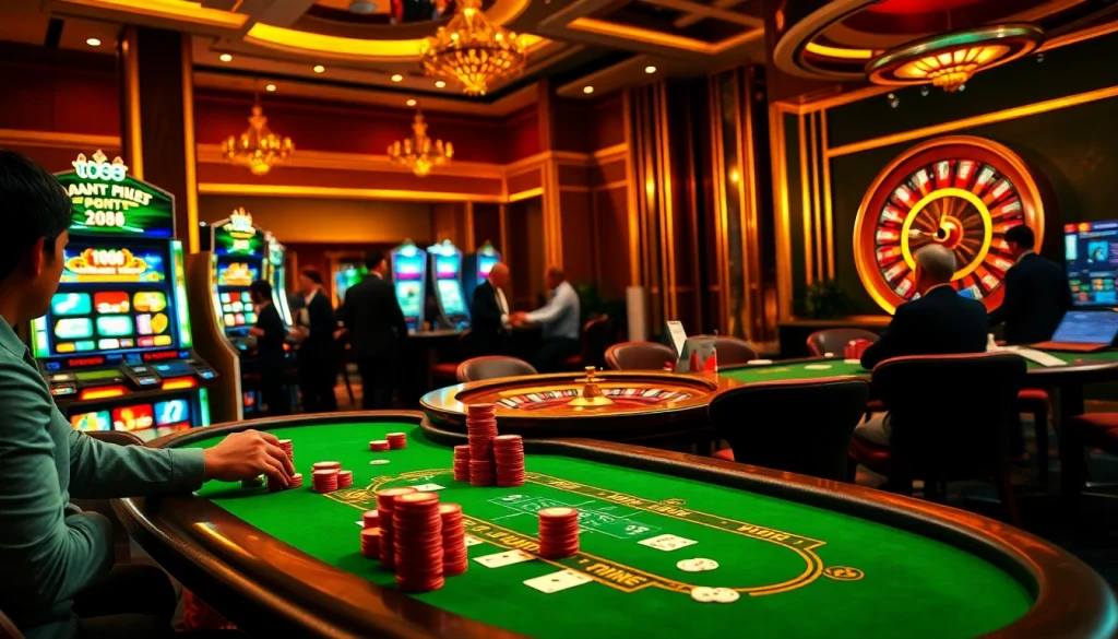 Engage in thrilling gambling experiences at tk88 with vibrant casino tables and exciting action.