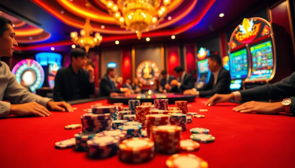 Players enjoying an exciting poker game at 99OK casino with vibrant ambiance and professional atmosphere.