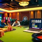 MM88 HOW gaming scene featuring poker, slot machines, and online gambling excitement.
