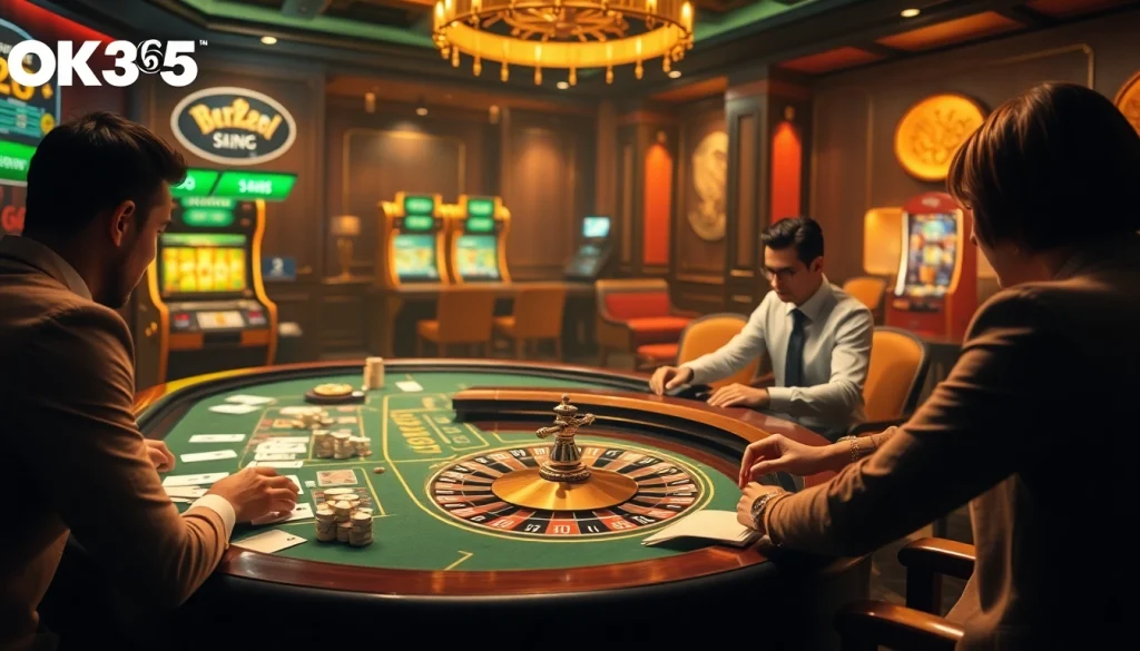 Players enjoying a luxurious gaming experience at OK365 online casino with vibrant tables and engaging games.