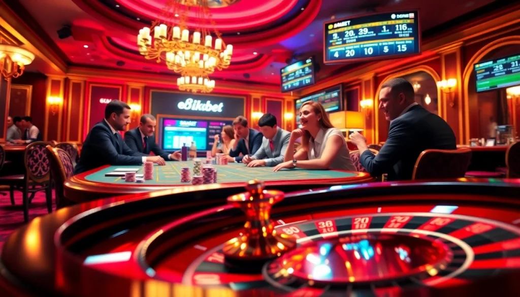 Engaging players at a vibrant casino table, highlighting gaming excitement on 8kbet.com.