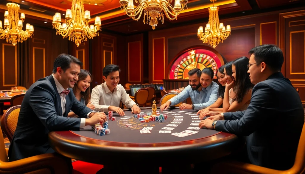 Engage in a thrilling poker game at an upscale casino, focusing on "Nếu như vậy bám vào đây" strategy and excitement.