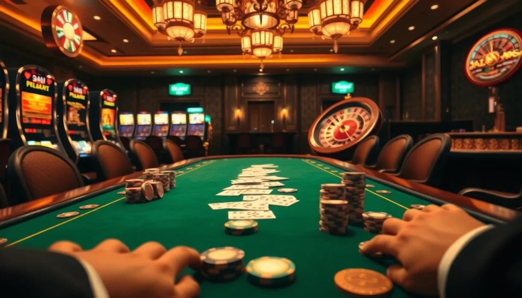 Experience high-stakes poker at https://sshbet.io/ with chips and cards in an elegant casino setting.