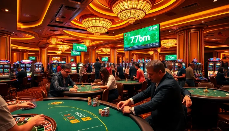 Exciting 7m casino action with players engaging at poker tables and digital sports updates.