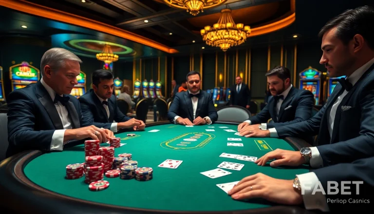 Experience the thrill of FABET with an exciting poker game at a luxurious casino table.