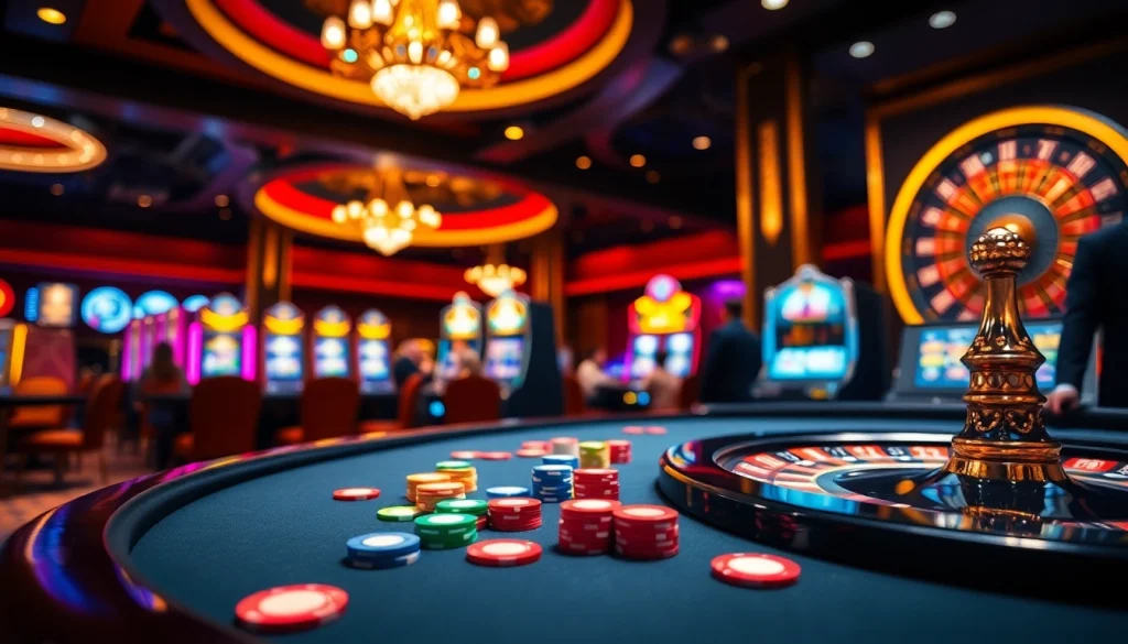 Experience vibrant gaming excitement with 'obral toto' at a luxurious casino poker table.