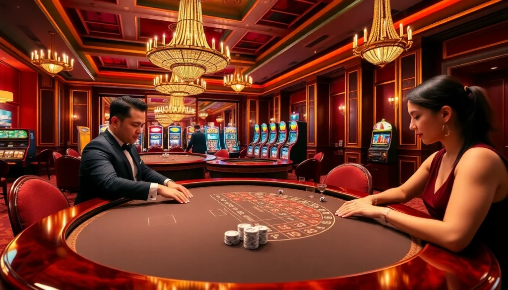 Players enjoying a thrilling game at PG66 casino, featuring live dealers and vibrant gaming tables.