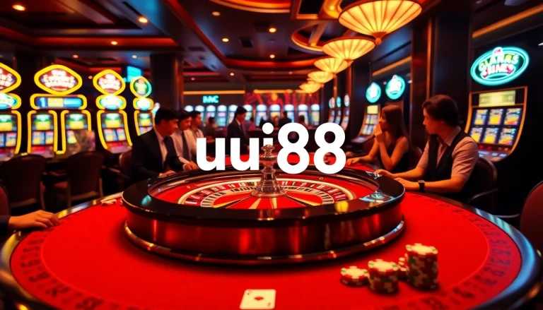 Experience the excitement of uu88 with a vibrant casino atmosphere featuring roulette and poker elements.