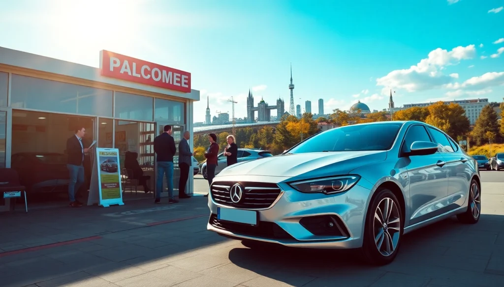 Vibrant car rental agency in Chisinau, showcasing inchiriere masini with friendly staff and modern vehicles.