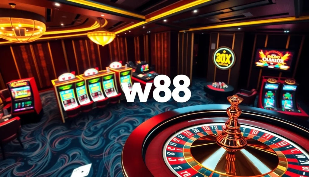 Tương tác với liên kết w88 sôi động tại một casino trực tuyến sang trọng, với bàn chơi nhập vai và máy đánh bạc.