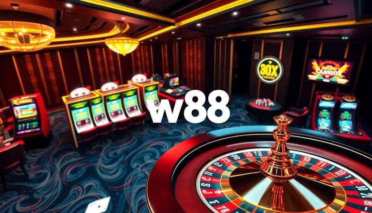 Tương tác với liên kết w88 sôi động tại một casino trực tuyến sang trọng, với bàn chơi nhập vai và máy đánh bạc.