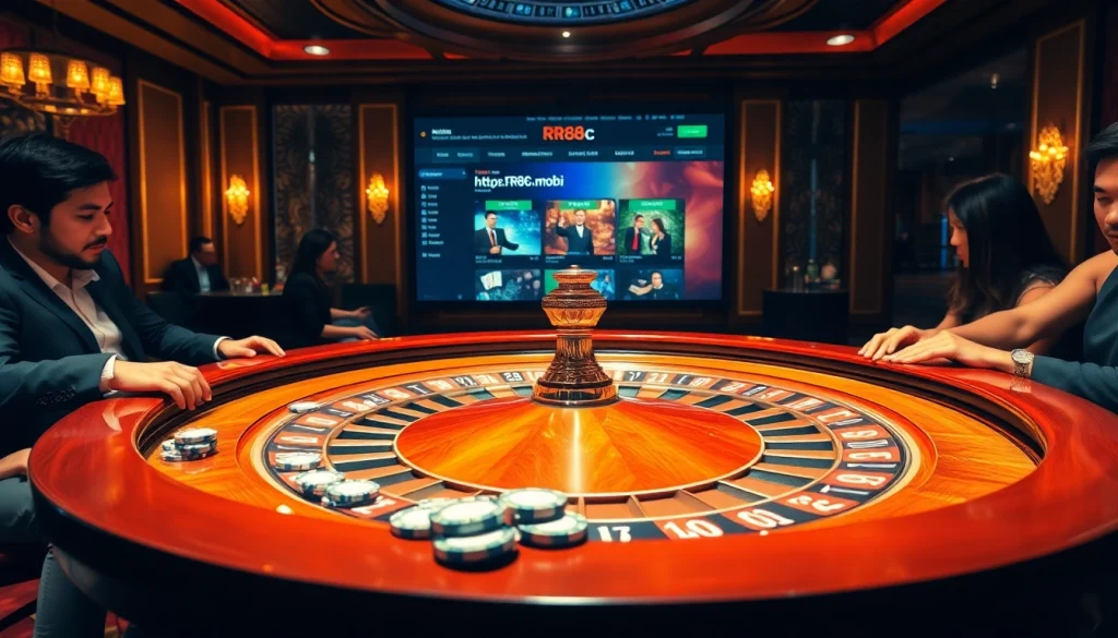 Players enjoying a thrilling game at the glamorous casino with betting options on https://rr88c.mobi/.