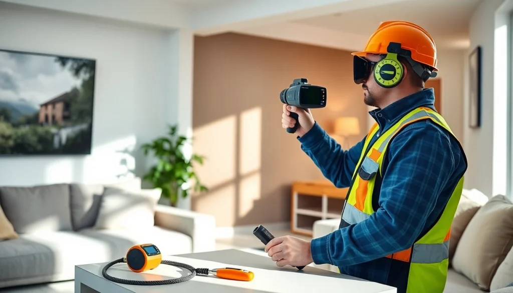 Leak detection technician using thermal imaging to find hidden leaks in a residential setting.