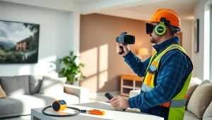 Leak detection technician using thermal imaging to find hidden leaks in a residential setting.