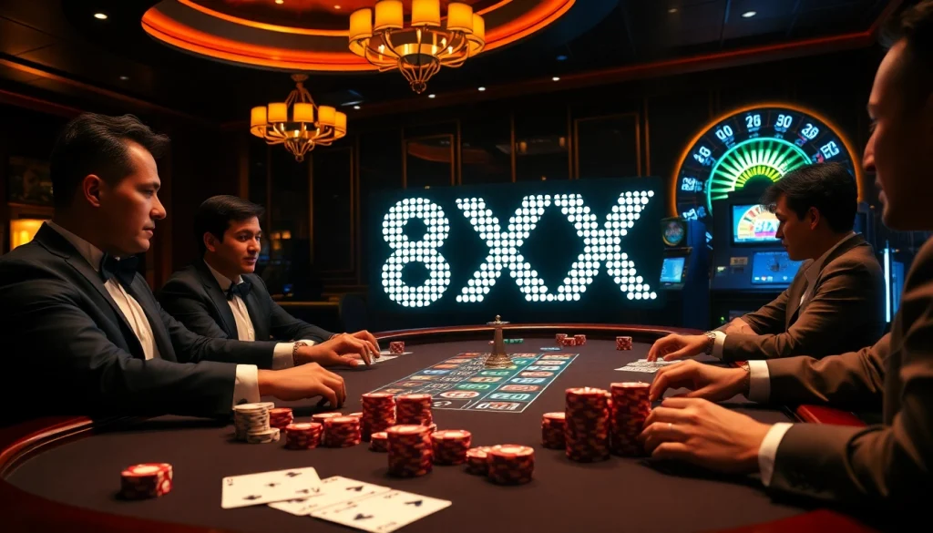 Experience the thrill of high-stakes poker with 8XX chips stacked on an elegant casino table.
