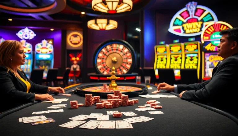 Engaging in thrilling gameplay at a premium casino table at 98win.exposed showcasing poker chips and a roulette wheel.