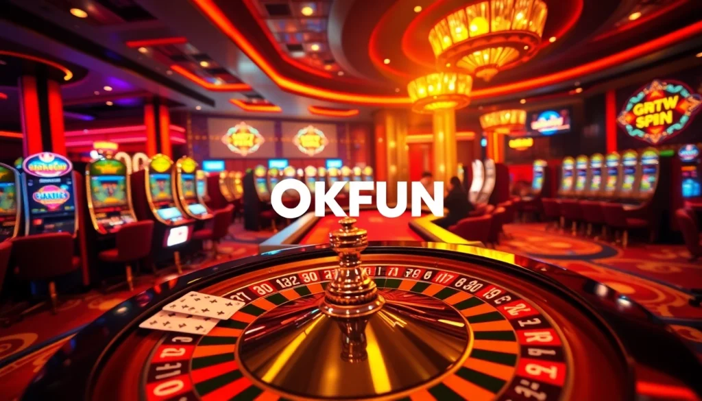 Experience the thrill of gambling at OKFUN with vibrant casino tables and exciting games.