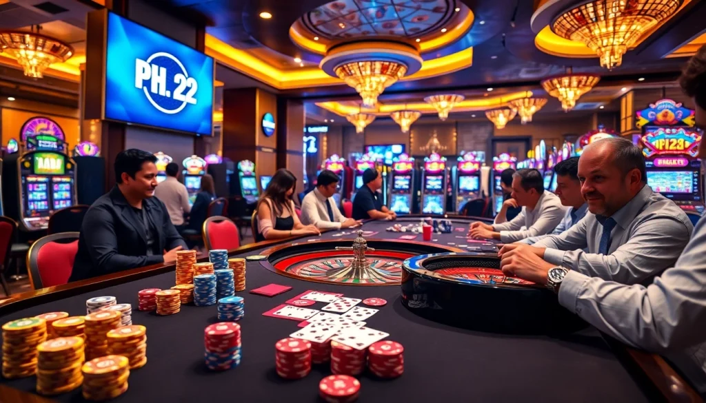 Experience thrilling gameplay at PH22 casino with vibrant chip stacks and exciting winners.