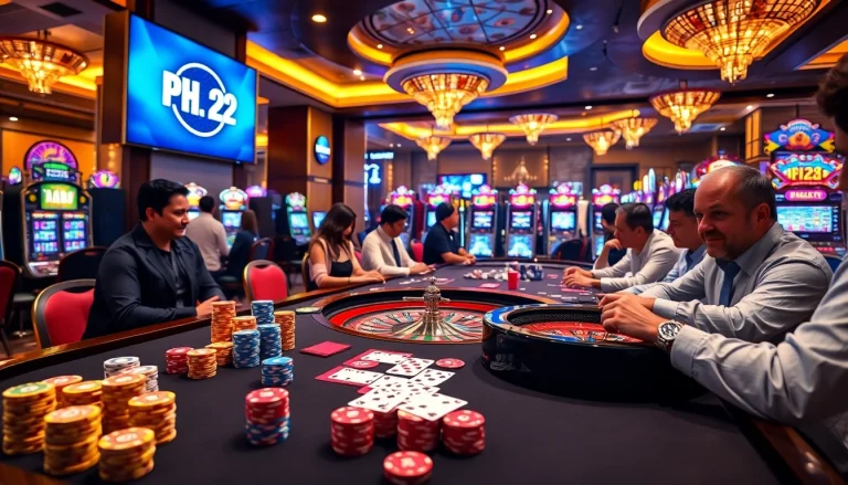 Experience thrilling gameplay at PH22 casino with vibrant chip stacks and exciting winners.