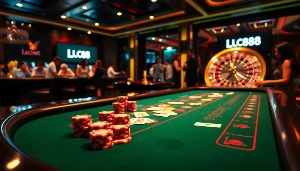 Experience the thrill of Lc88 casino gaming with vibrant tables and chips.