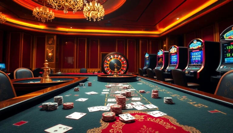 Engaging casino scene highlighting SC88 bet with luxurious gaming tables and exciting roulette wheels.