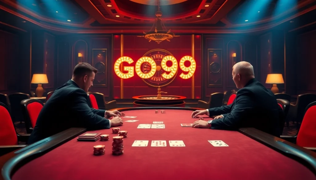 Experience the thrill of gambling at Go99 with a vibrant poker scene featuring luxurious elements.