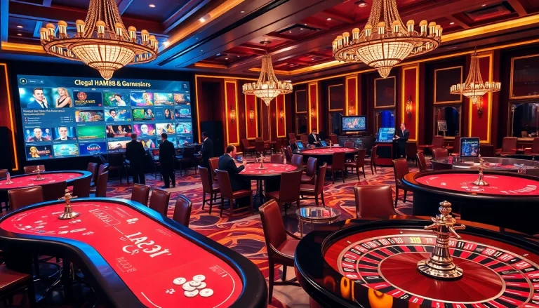 Engaging scene at MM88 Casino with poker tables, roulette wheels, and luxurious ambiance