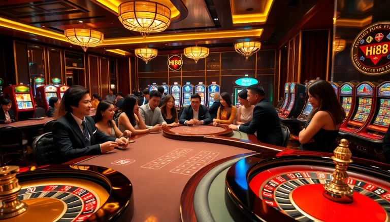 Experience exciting poker action at Hi88's elegant casino setup with high-stakes games.