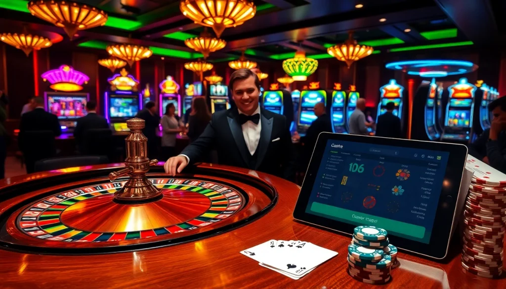 Players enjoy betting excitement at https://bet88b.us.com/ with roulette, poker chips, and slot machines.