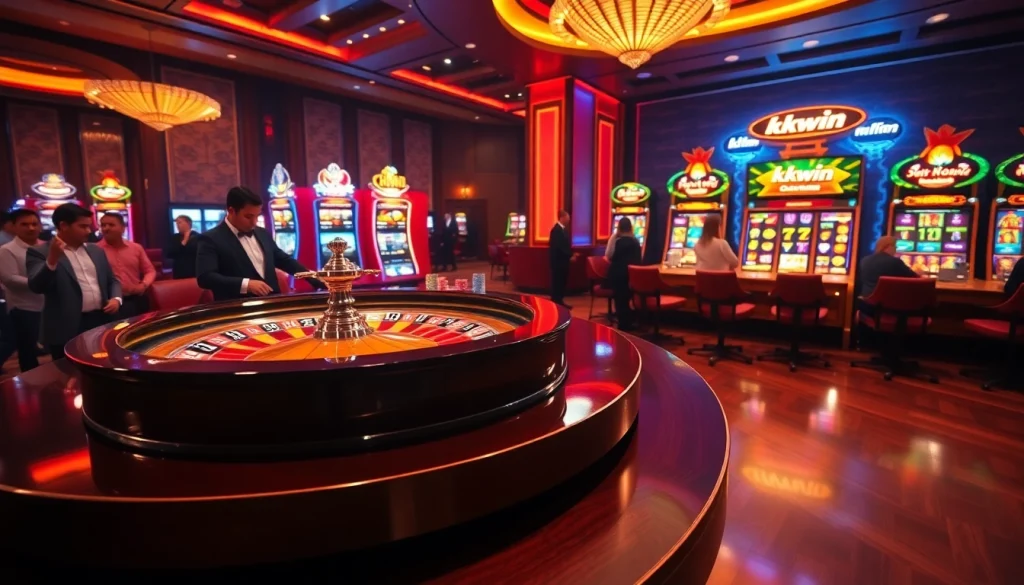 Experience kkwin with thrilling gameplay at a luxurious casino table featuring roulette and poker.